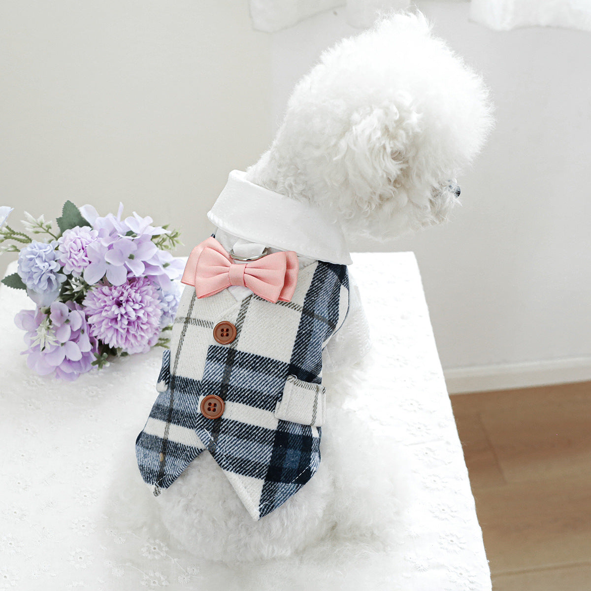 Bow Buttoned Dog Cat Harness Formal Shirt