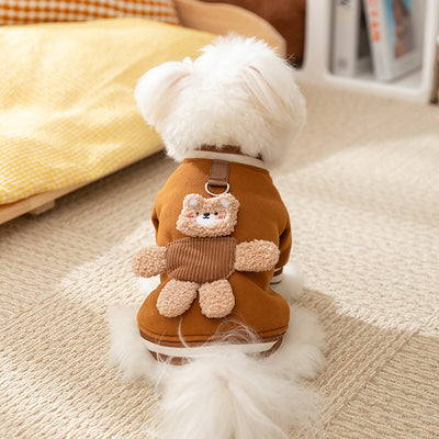 Fleece Bear Decor Dog Cat Harness Hoodie