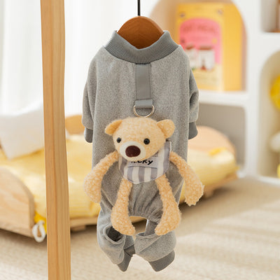 Bear Decor Soft Dog Jumpsuits Harness