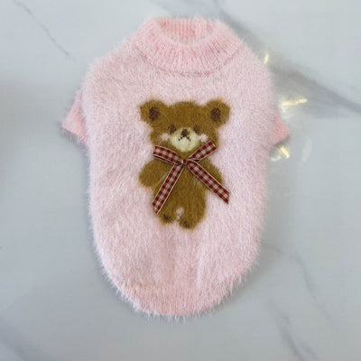 Bear Bow Decor Soft Warm Dog Cat Sweater