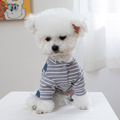 Striped Heart Pattern Denim Dog Jumpsuits