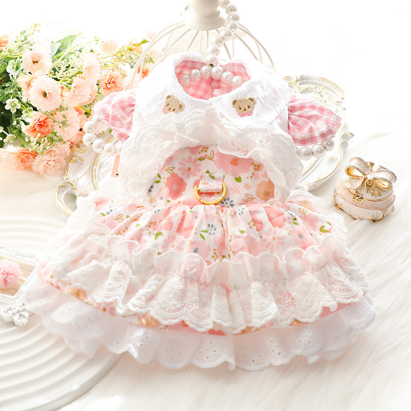 Sweet Floral Bear Dog Cat Harness Dress