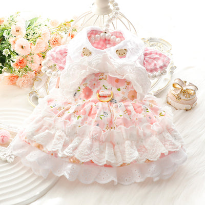 Sweet Floral Bear Dog Cat Harness Dress