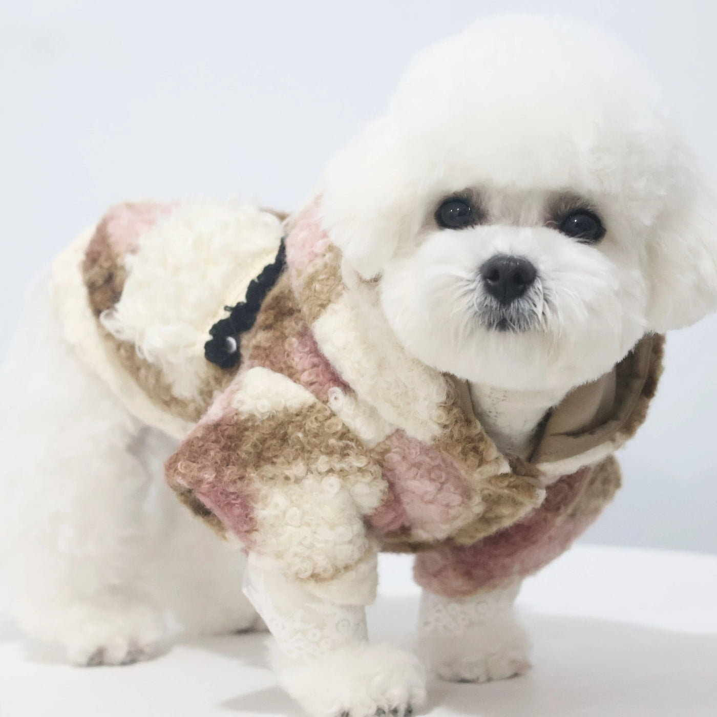 Pocket Design Fleece Plaid Dog Hooded Jacket