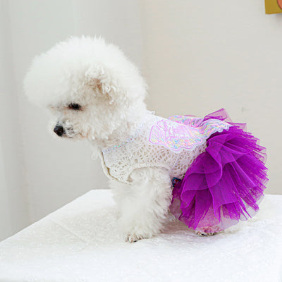 Colorful Butterfly Layered Dog Cat Lace Dress