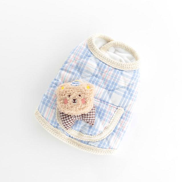 Bear Head Plaid Pocket Dog Cat Jacket Vest