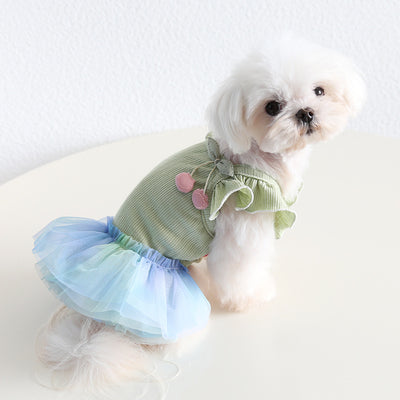 Colorful Cherry Dog Cat Lace Dress