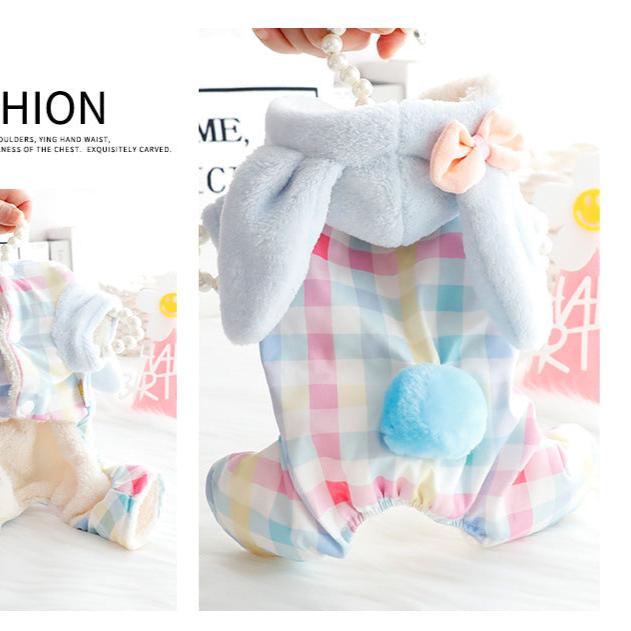 Rabbit Ears Plaid Fleece Dog Coat/Jumpsuits