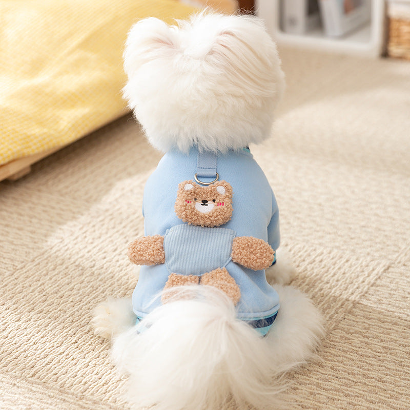 Fleece Bear Decor Dog Cat Harness Hoodie