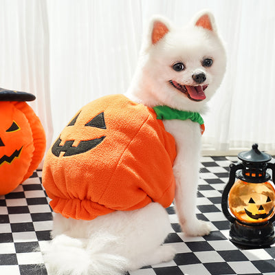 Halloween Pumpkin Fleece Dog Cat Vest/Hat