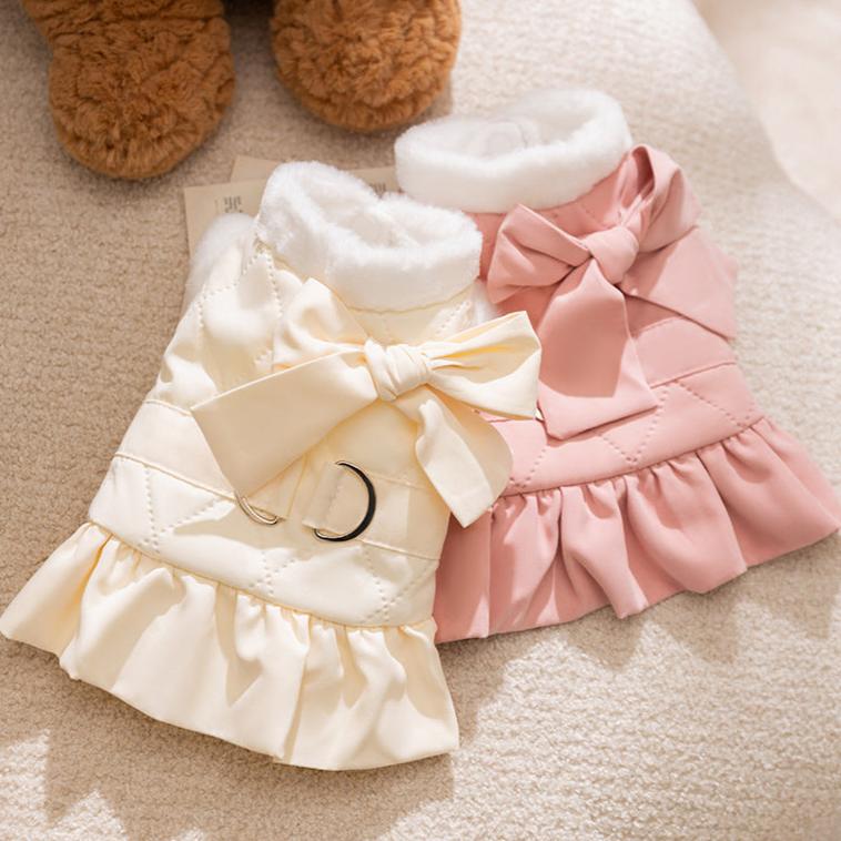 Elegant Bowknot Fleece Dog Harness Dress