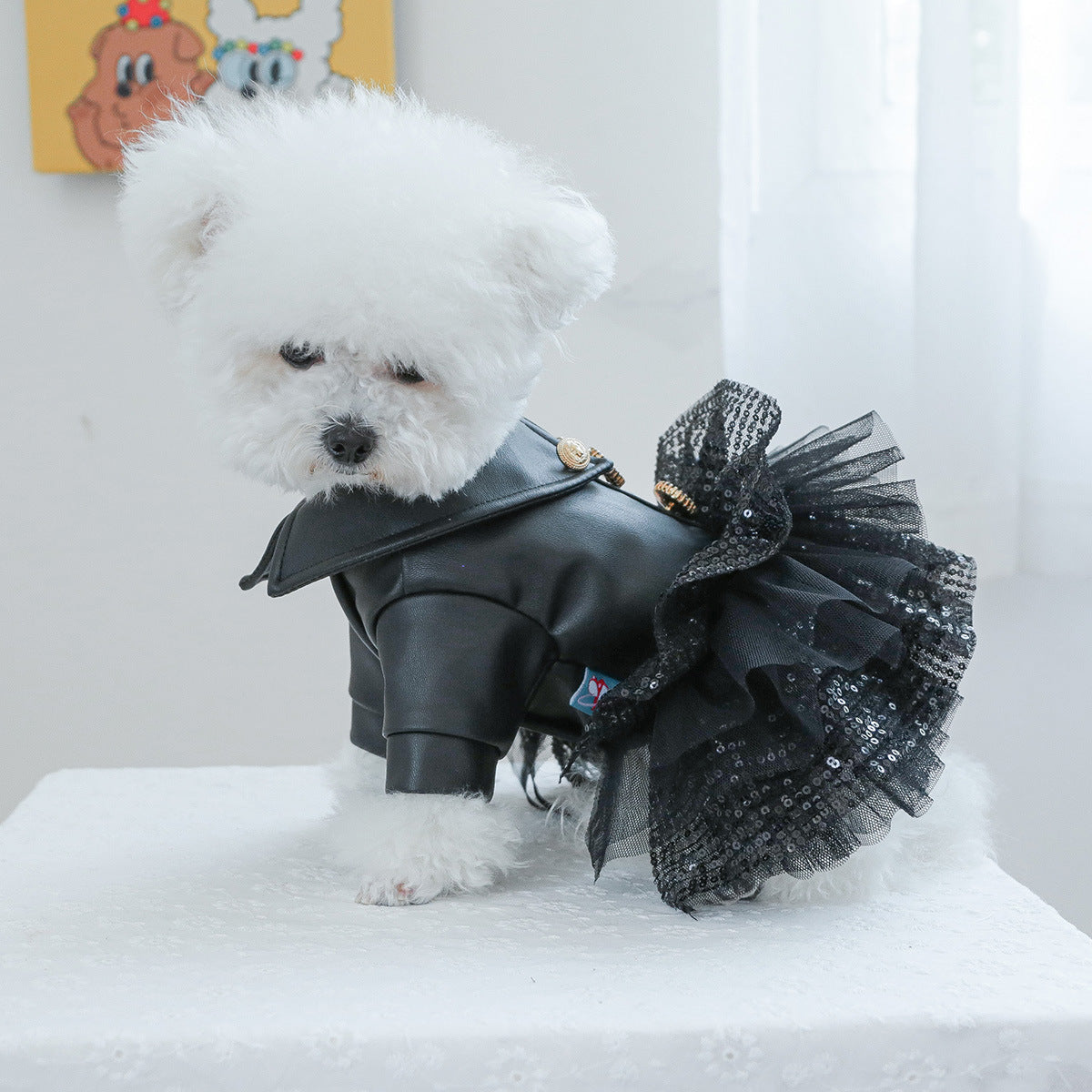 Black Faux Fur Dog Cat Jacket/Dress