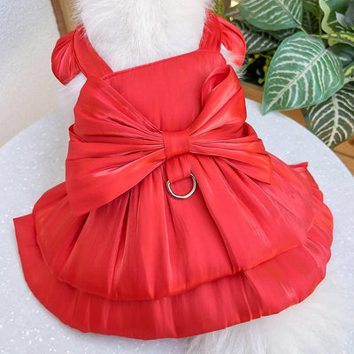 Solid Color Bow Layered Dog Harness Dress
