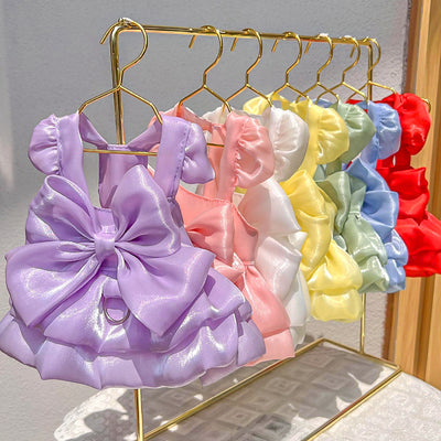 Solid Color Bow Layered Dog Harness Dress