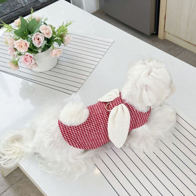 Houndstooth Ear Decor Fleece Dog Harness Jacket