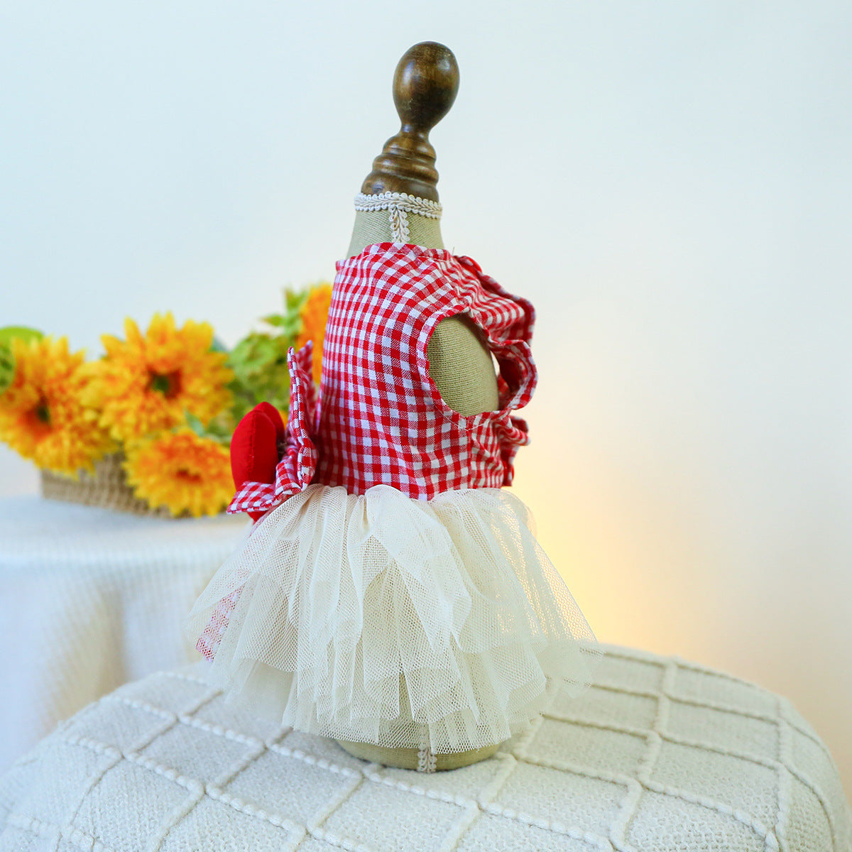 Heart Plaid Bow Dog Lace Dress
