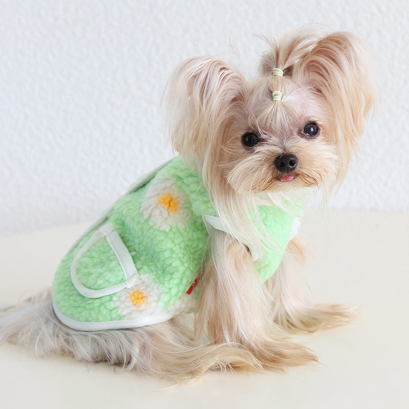 Sweet Flower Fleece Warm Dog Cat Jacket Vest