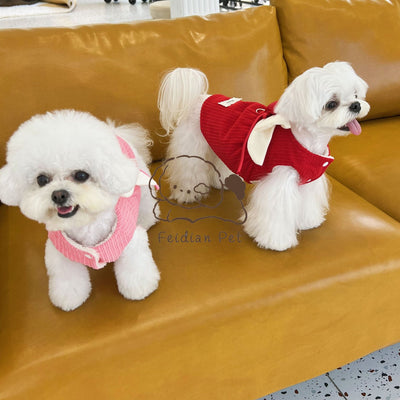 Sweet Heart Bow Corduroy Dog Harness Jacket