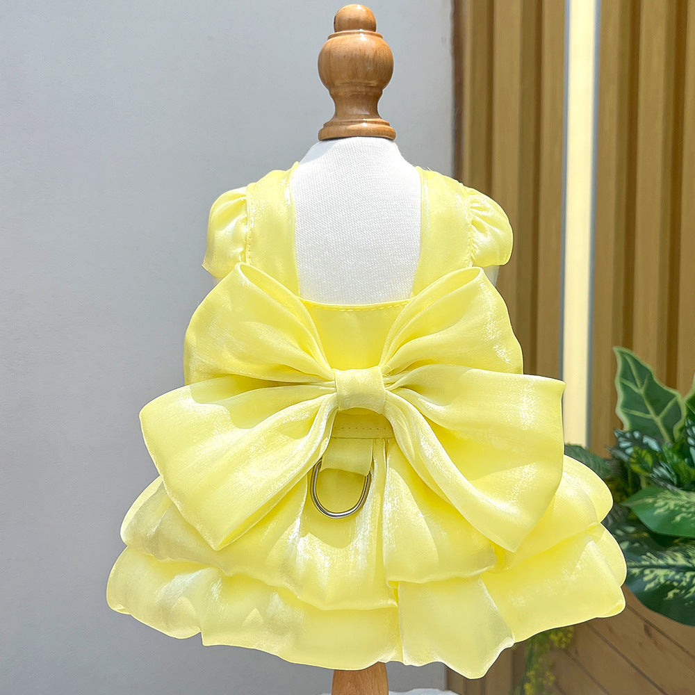 Solid Color Bow Layered Dog Harness Dress