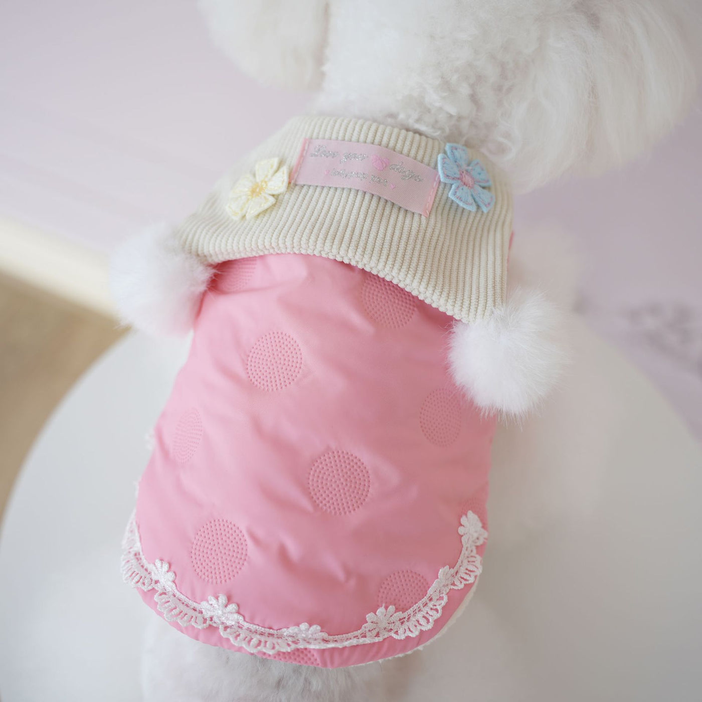 Furry Ball Decor Square Collar Dog Cat Jacket