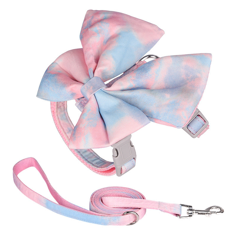 Tie-dyed Bowknot Dog Harness Leash Set