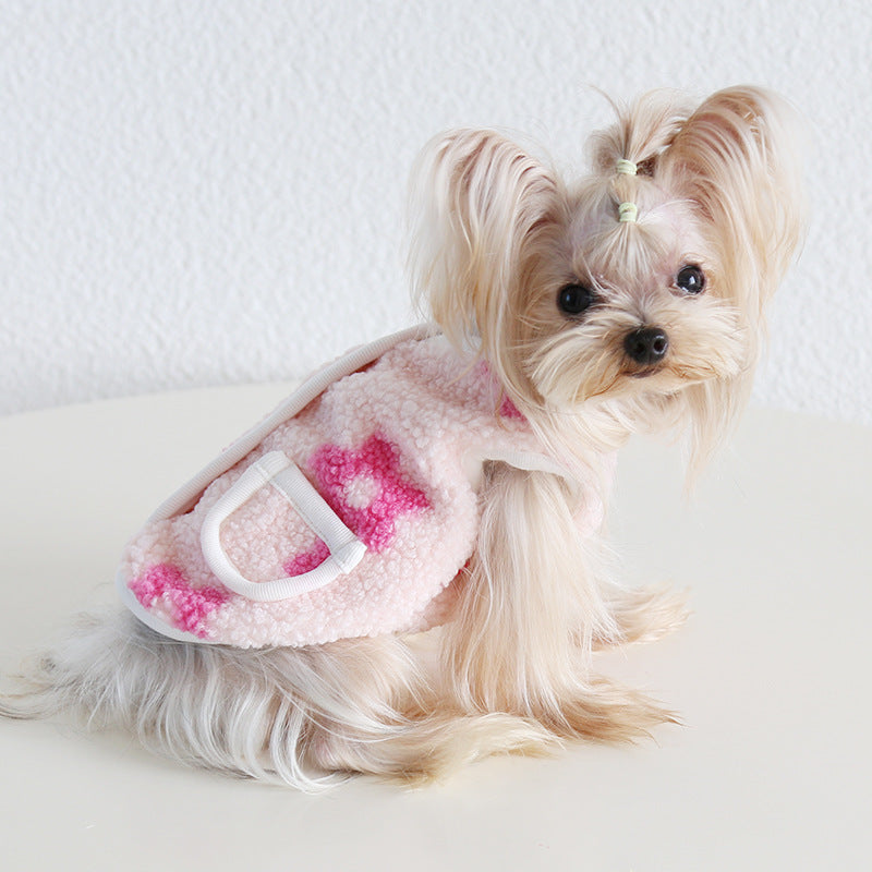 Sweet Flower Fleece Warm Dog Cat Jacket Vest