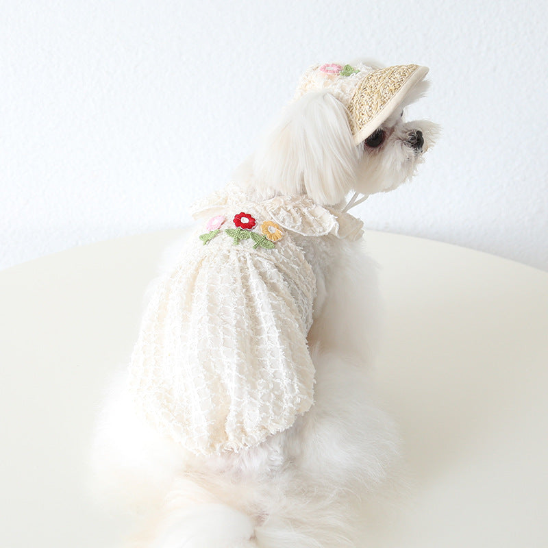 Sweet Embroidery Flower Dog Dress/Hat