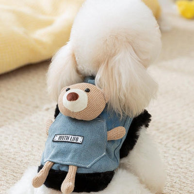 Denim Bear Decor Fleece Dog Harness Jacket