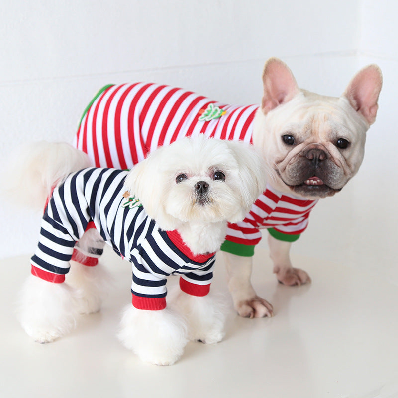 Christmas Tree Striped Dog Jumpsuits