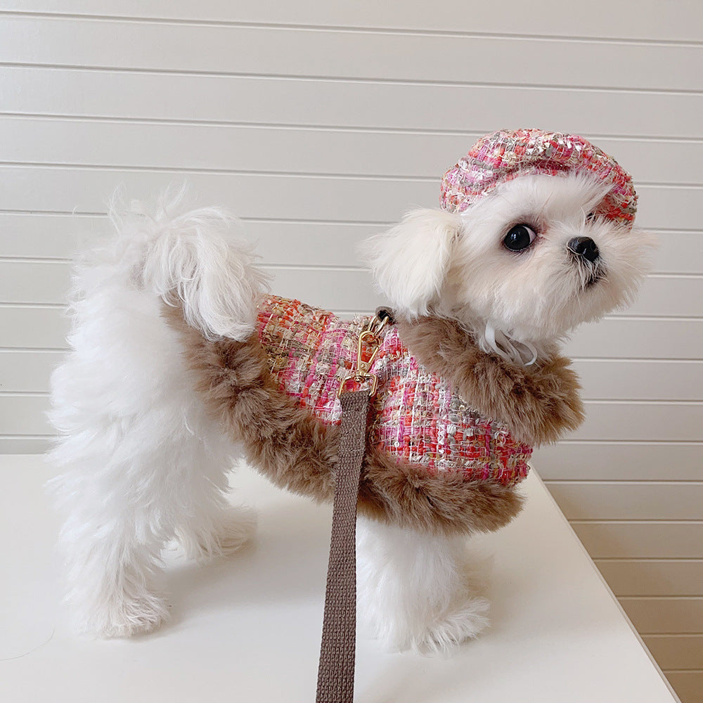 Plaid Dog Cape Harness with Leash&Hat
