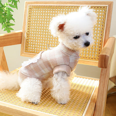 Pink Bear Printed Plaid Dog Dress/Hoodie