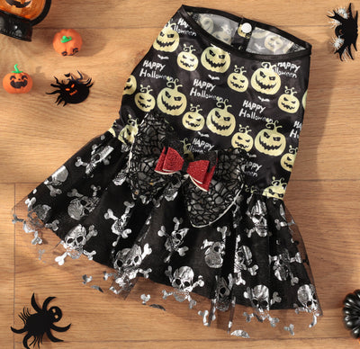 Halloween Pumpkin Bow Dog Cat Lace Dress | Softosy Pet Boutique