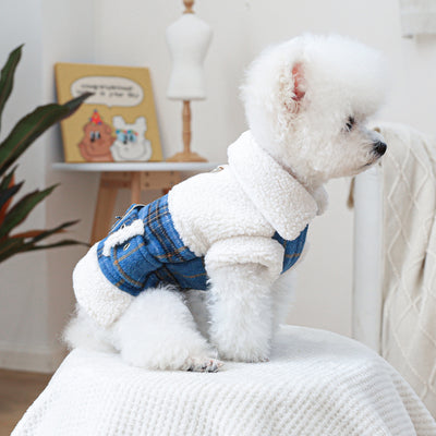 Plaid Pattern Belt Fleece Warm Dog Harness Jacket