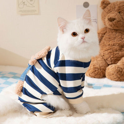 Striped Bear Printed Dog Cat Jumpsuit