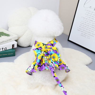 Floral Printed Dog Dress&Vest Harness with Leash