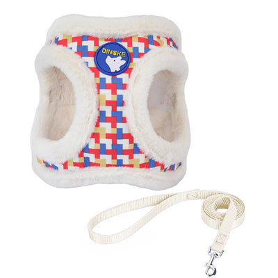 Reflective Plaid Pattern Furry Dog Harness&Leash