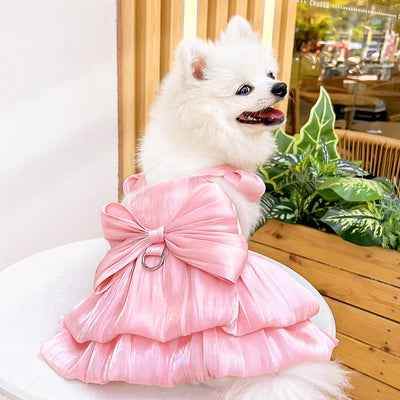 Solid Color Bow Layered Dog Harness Dress