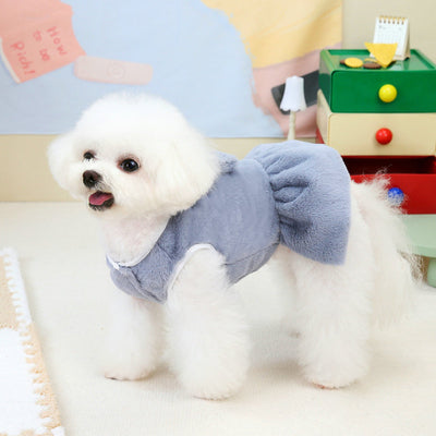 Fleece Solid Color Bowknot Dog Cat Harness Dress