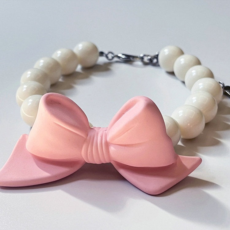 Pink Bow Bead Dog Cat Necklace