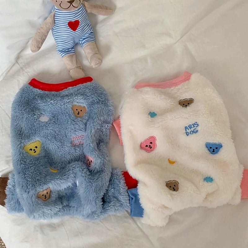 Cute Bear Head Fleece Dog Jumpsuits