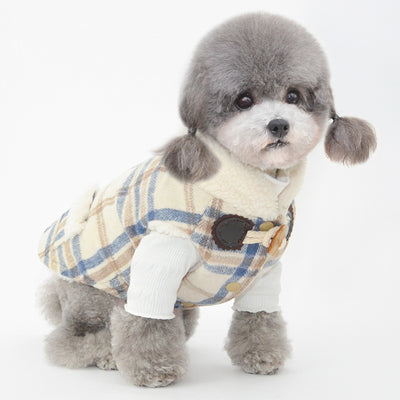 Buttoned Plaid Fleece Collar Dog Cat Jacket