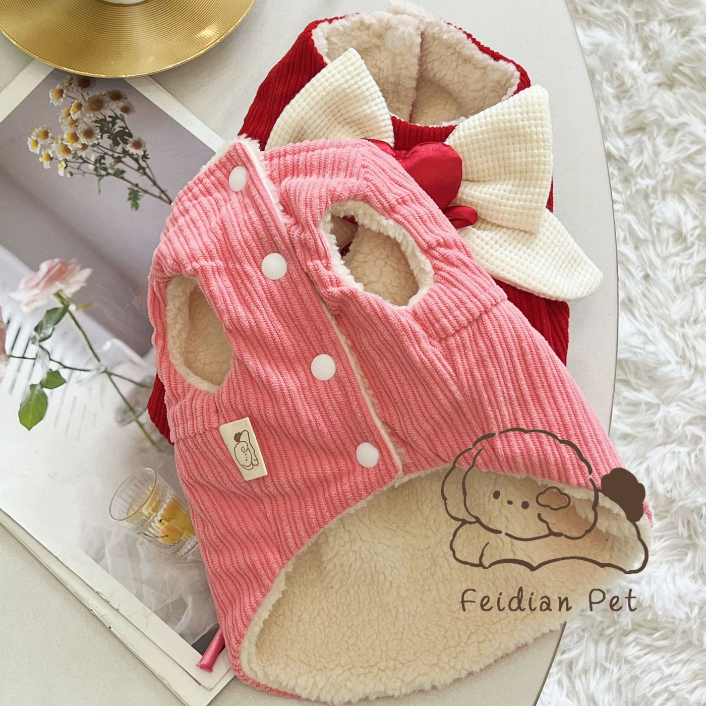 Sweet Heart Bow Corduroy Dog Harness Jacket