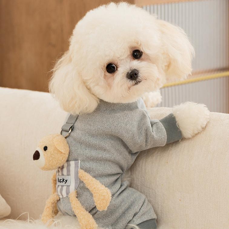 Bear Decor Soft Dog Jumpsuits Harness