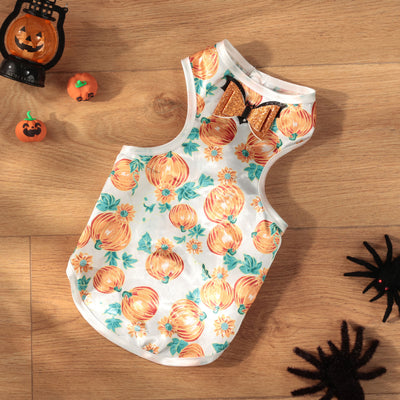 Halloween Pumpkin Printed Bow Dog Cat Vest | Softosy Pet Boutique