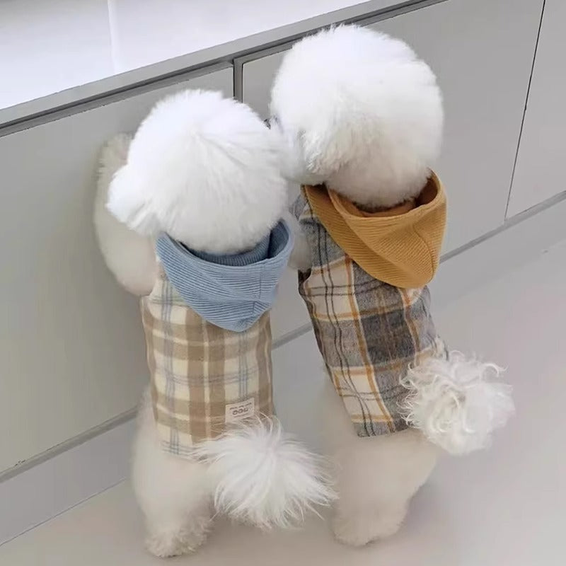 Color Block Hooded Plaid Fleece Dog Cat Jacket