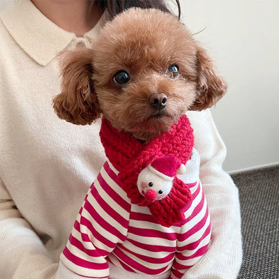 Christmas Striped Dog Cat Hoodie with Scarf