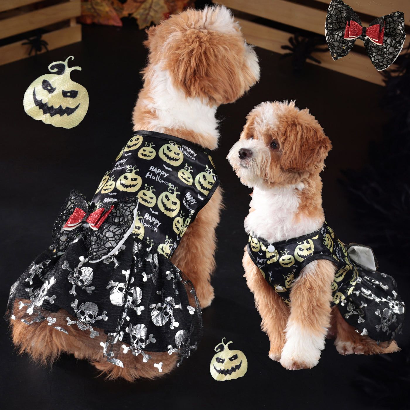 Halloween Pumpkin Bow Dog Cat Lace Dress | Softosy Pet Boutique