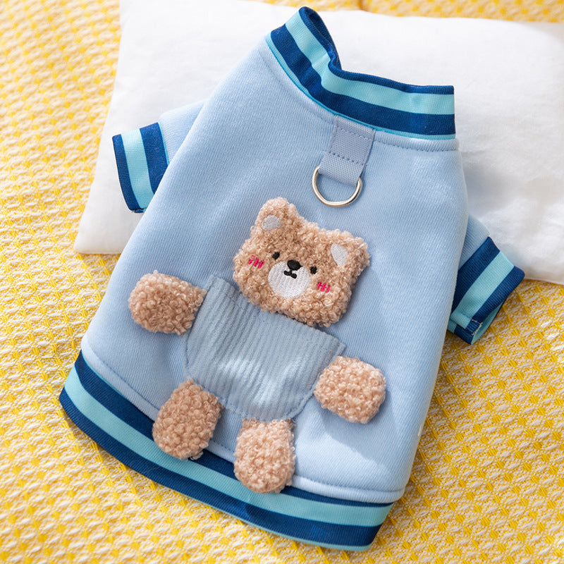 Fleece Bear Decor Dog Cat Harness Hoodie