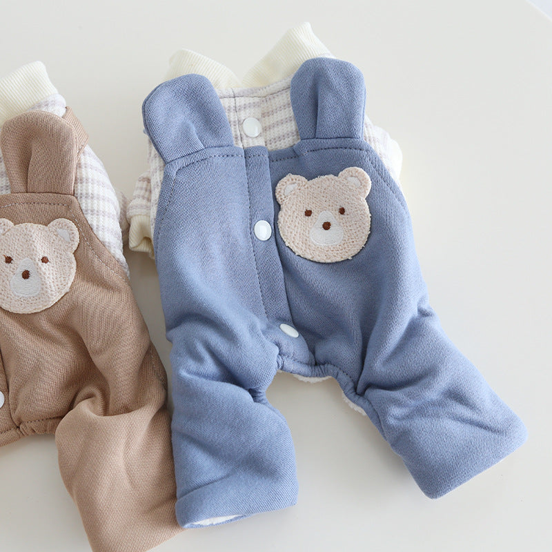 Bear Head Buttoned Fleece Dog Jumpsuits