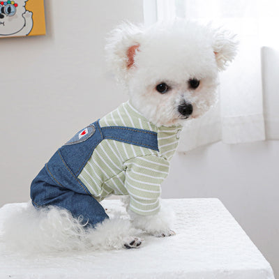 Striped Heart Pattern Denim Dog Jumpsuits